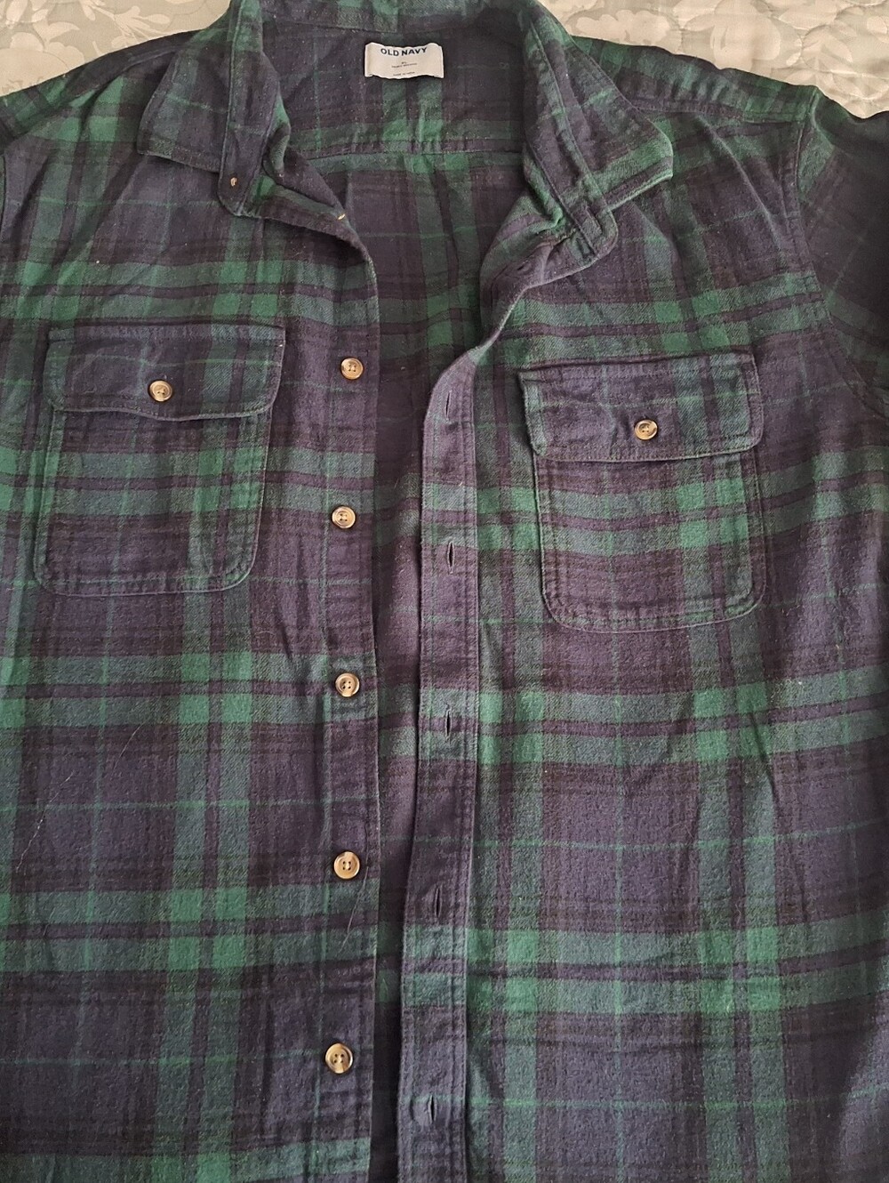 Old Navy Green and Navy Plaid Button-Down Shirt